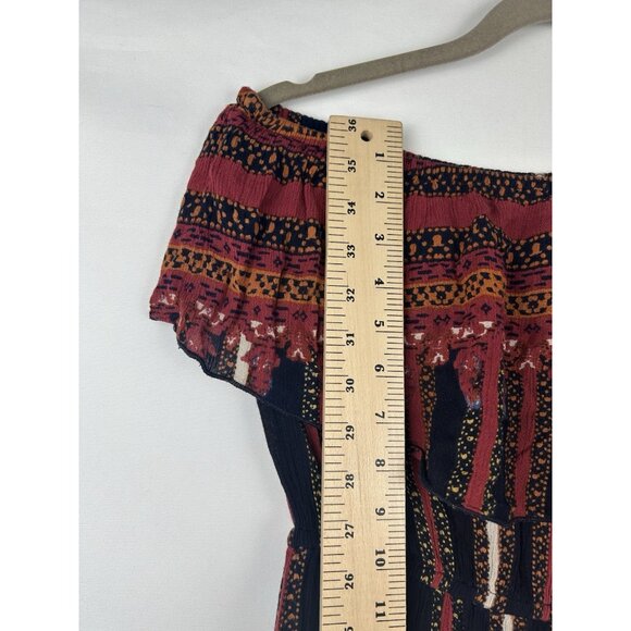 Free People Sz M Simone Flounce Patterned Strapless Jumpsuit  Wide Leg Red Black - Picture 6 of 14